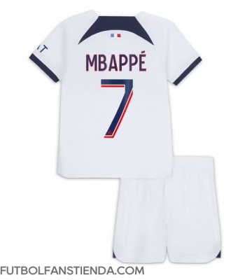 Paris Saint-Germain Kylian Mbappe #7 Segunda Equipación Niños 2023-24 Manga Corta (+ Pantalones cortos)
